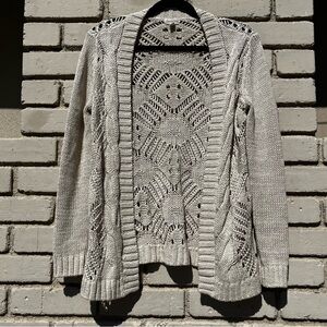Garnet Hill Knit Open Cardigan Sweater in Cream - Size XS